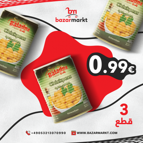 Cooked Chickpeas Baladna 400Gr/3Pe