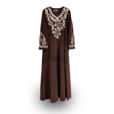 جلابية مخمل ليكرا اللون بني قياس XL-XXL
