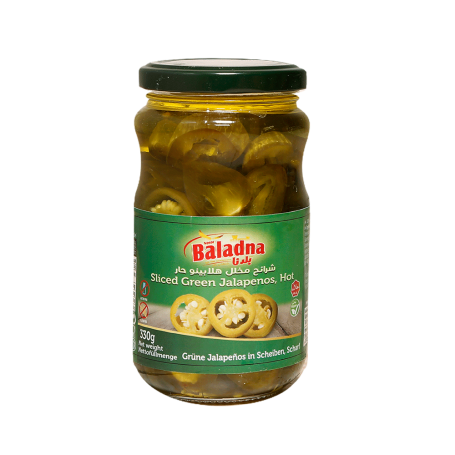 Pepper Pickled Green Jalapenos   Baladna 330 Gr
