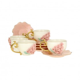 Porcelain embossed rose coffee cup set