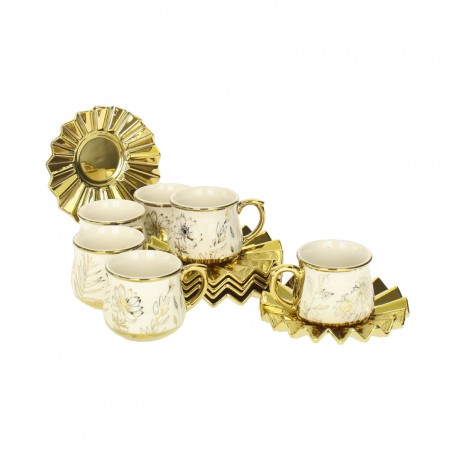 12 pieces of coffee cups with zigzag saucers