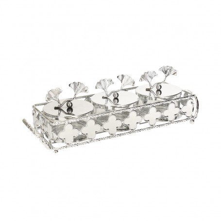 Triangular glass plate with a metal nut tray