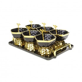 Porcelain Ice Cream Set with Tray and Spoons.
