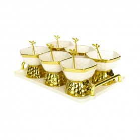 Porcelain Ice Cream Set with Tray and Spoons.