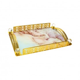 Luxury Metal Serving Tray with Glass Base.