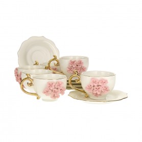 Porcelain embossed rose coffee cup set
