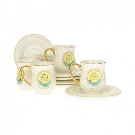 Porcelain embossed rose coffee cup set
