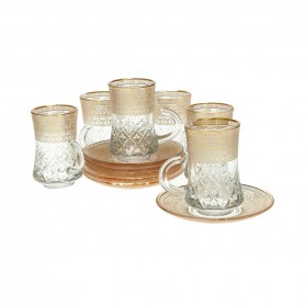 12 pieces of high-faceted tea glasses with saucers