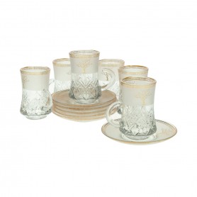 12 pieces of high-faceted tea glasses with saucers