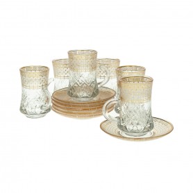 12 pieces of high-faceted tea glasses with saucers