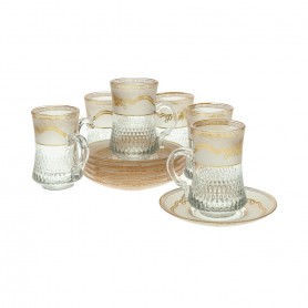 12 pieces of high-faceted tea glasses with saucers