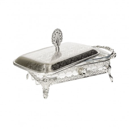 Heat-Resistant Pyrex Bowl with Metal Stand.