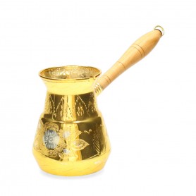 ركوة نحاس يد خشب نقش سعة 2 فنجان