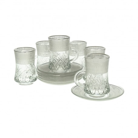 كاسات شاي محجر عال مع طبق 12 قطعة