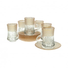 12 pieces of high-faceted tea glasses with saucers