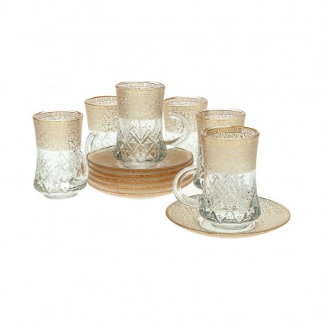 كاسات شاي محجر عال مع طبق 12 قطعة