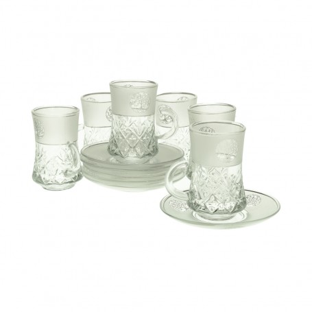 كاسات شاي محجر عال مع طبق 12 قطعة