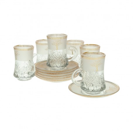 كاسات شاي محجر عال مع طبق 12 قطعة