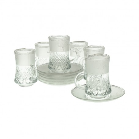 كاسات شاي محجر عال مع طبق 12 قطعة