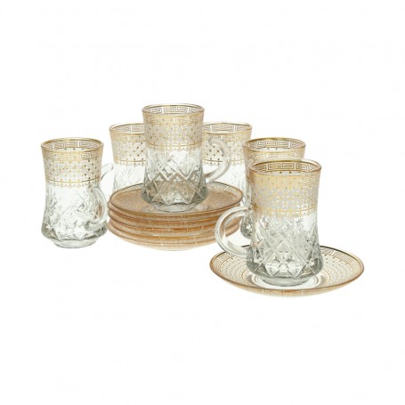 كاسات شاي محجر عال مع طبق 12 قطعة