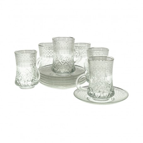 كاسات شاي محجر عال مع طبق 12 قطعة