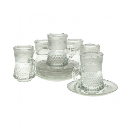 كاسات شاي محجر عال مع طبق 12 قطعة