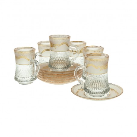 كاسات شاي محجر عال مع طبق 12 قطعة