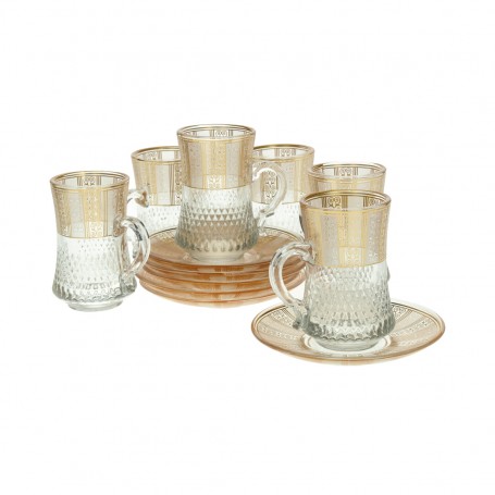 كاسات شاي محجر عال مع طبق 12 قطعة