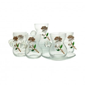 طقم 6 كاسات شاي ورد نافر مع طبق