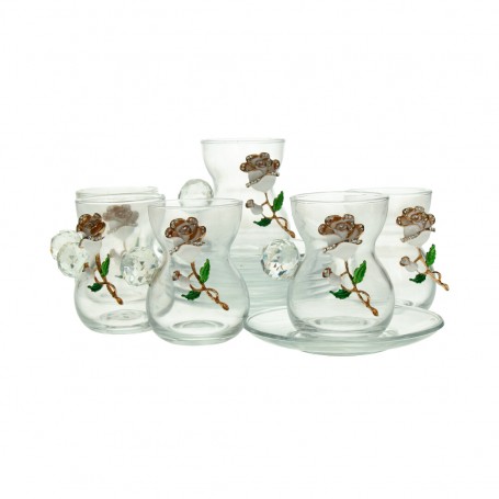 طقم 6 كاسات شاي ورد نافر مع طبق