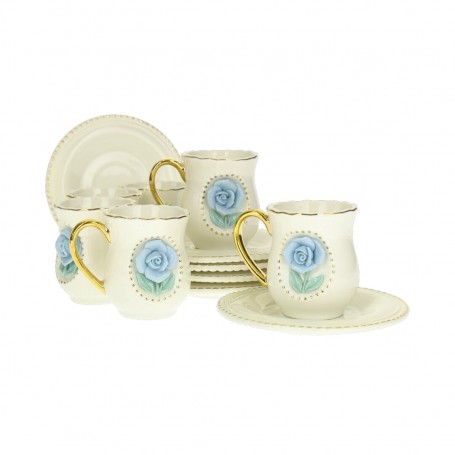 Porcelain embossed rose coffee cup set