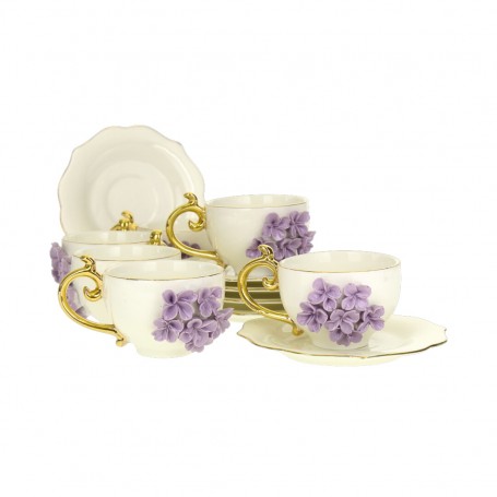 Porcelain embossed rose coffee cup set