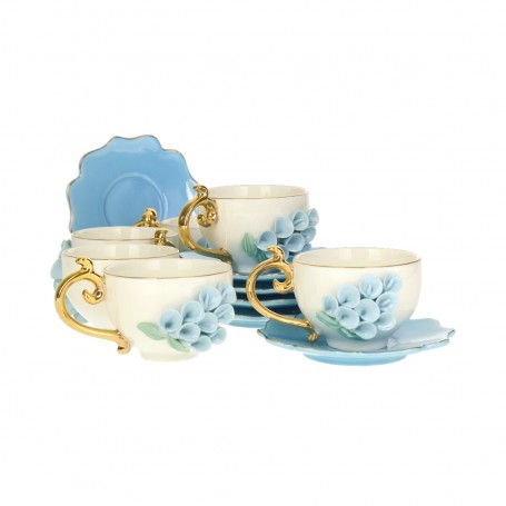 Porcelain embossed rose coffee cup set