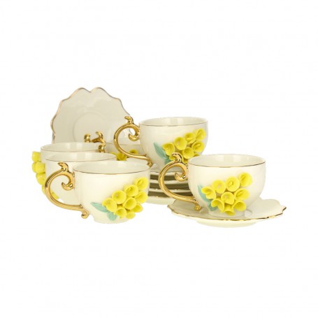 Porcelain embossed rose coffee cup set