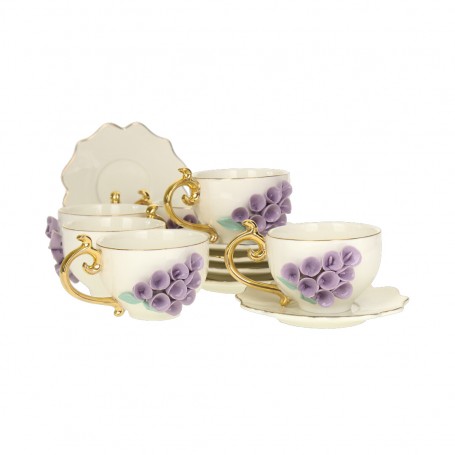 Porcelain embossed rose coffee cup set