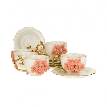 Porcelain embossed rose coffee cup set