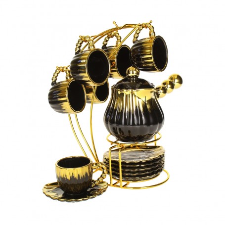 Porcelain Coffee Cup Set with Coffee Pot and Stand.