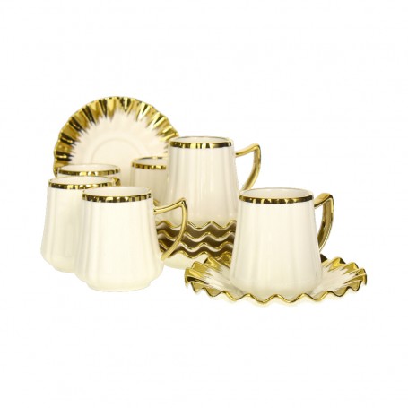 Striped and Gold-Plated Porcelain Coffee Cup Set.