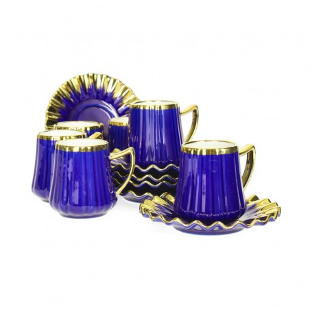 Striped and Gold-Plated Porcelain Coffee Cup Set.