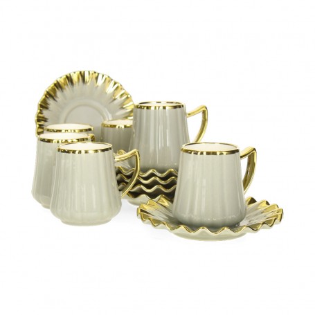 Striped and Gold-Plated Porcelain Coffee Cup Set.
