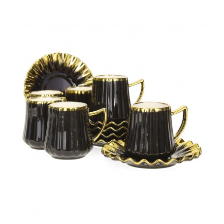 Striped and Gold-Plated Porcelain Coffee Cup Set.