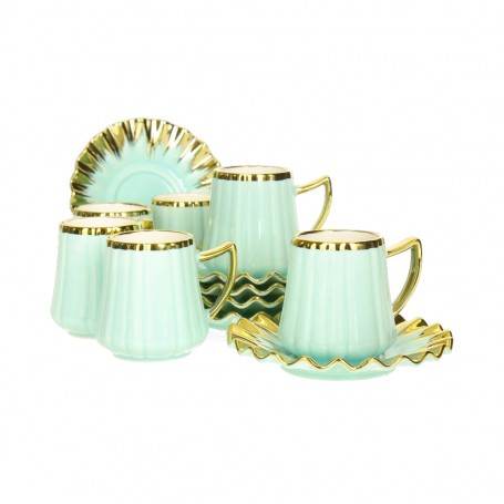 Striped and Gold-Plated Porcelain Coffee Cup Set.