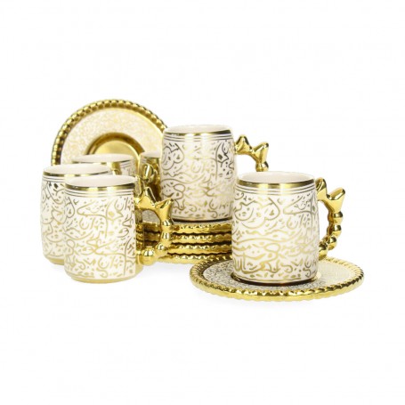 طقم فناجين قهوة بورسلان طبق سادة محزز