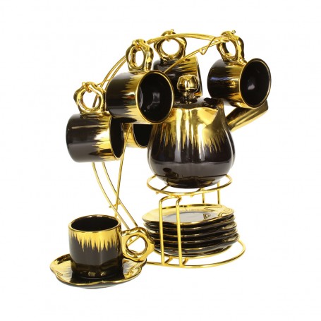 Porcelain Coffee Cup Set with Coffee Pot and Stand.