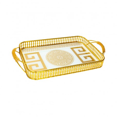 Luxury Metal Serving Tray with Glass Base.