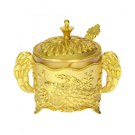 Glass Sugar Bowl with Metal Holder and Spoon.