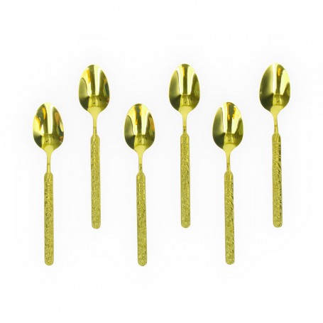 6-Piece Small Gold-Plated Embossed Spoon Set.