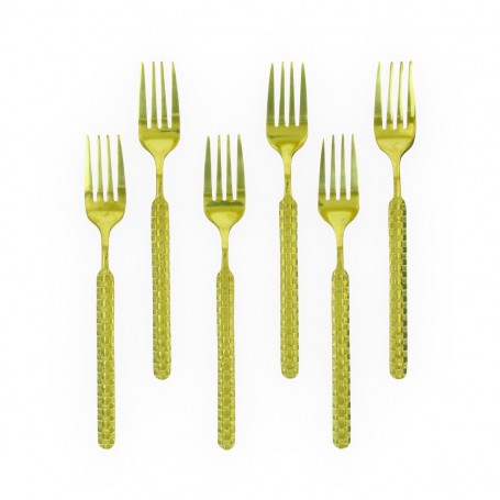 6-Piece Small Gold-Plated Embossed Fork Set.