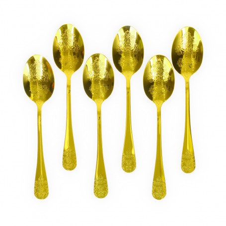 6-Piece Gold-Plated Embossed Large Spoon Set.