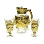 A set of a teapot and 6 gold-rimmed, faceted glasses